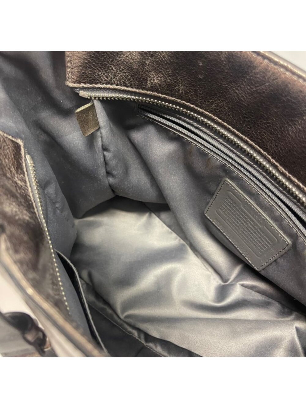 Coach Gallery F17721 Metallic Pewter Leather East West Tote Shoulder Bag Purse - Picture 11 of 16